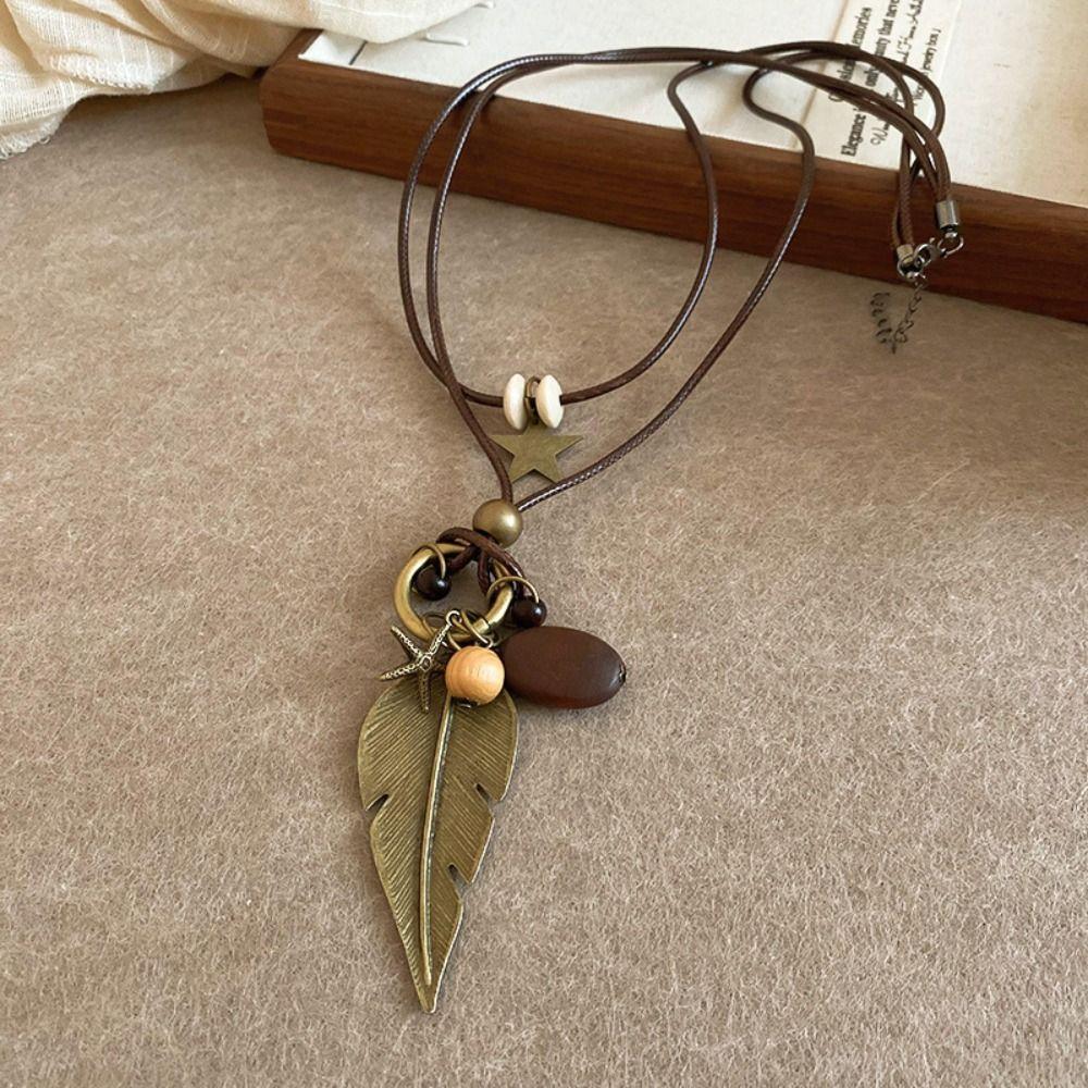 Wood Bohemian Style Choker Geometric Long Sweater Chain Exquisite Ethnic Style Necklace  Decoration