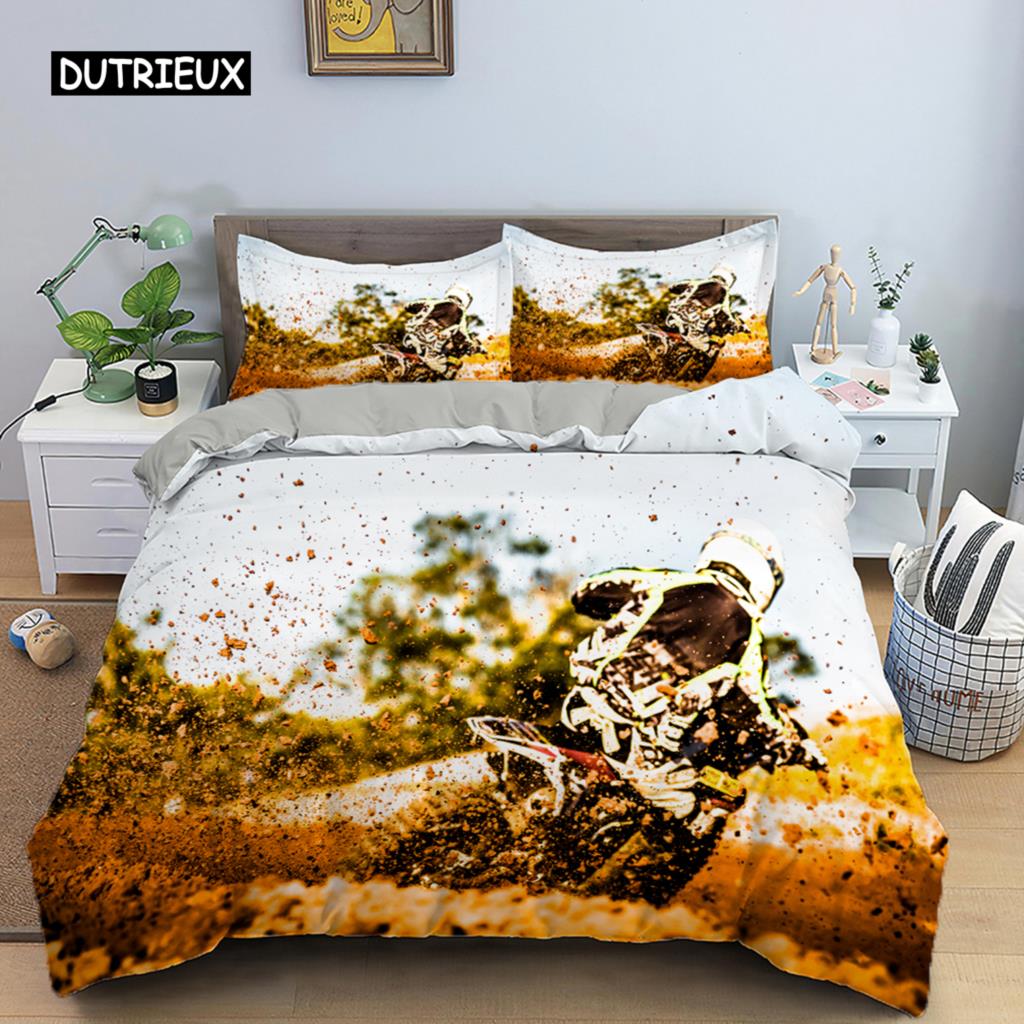 Motocross Bedding Set for Boys Adults Men Off-road Race Motorcycle Duvet Cover Bed Cover Single King Queen Polyester Quilt Cover