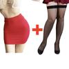 2PCS/SET Women High Waist Pencil Mini Skirts+Stockings Dress Set,Sexy Casual Wrap Hips Black Short Skirt and Pantyhose