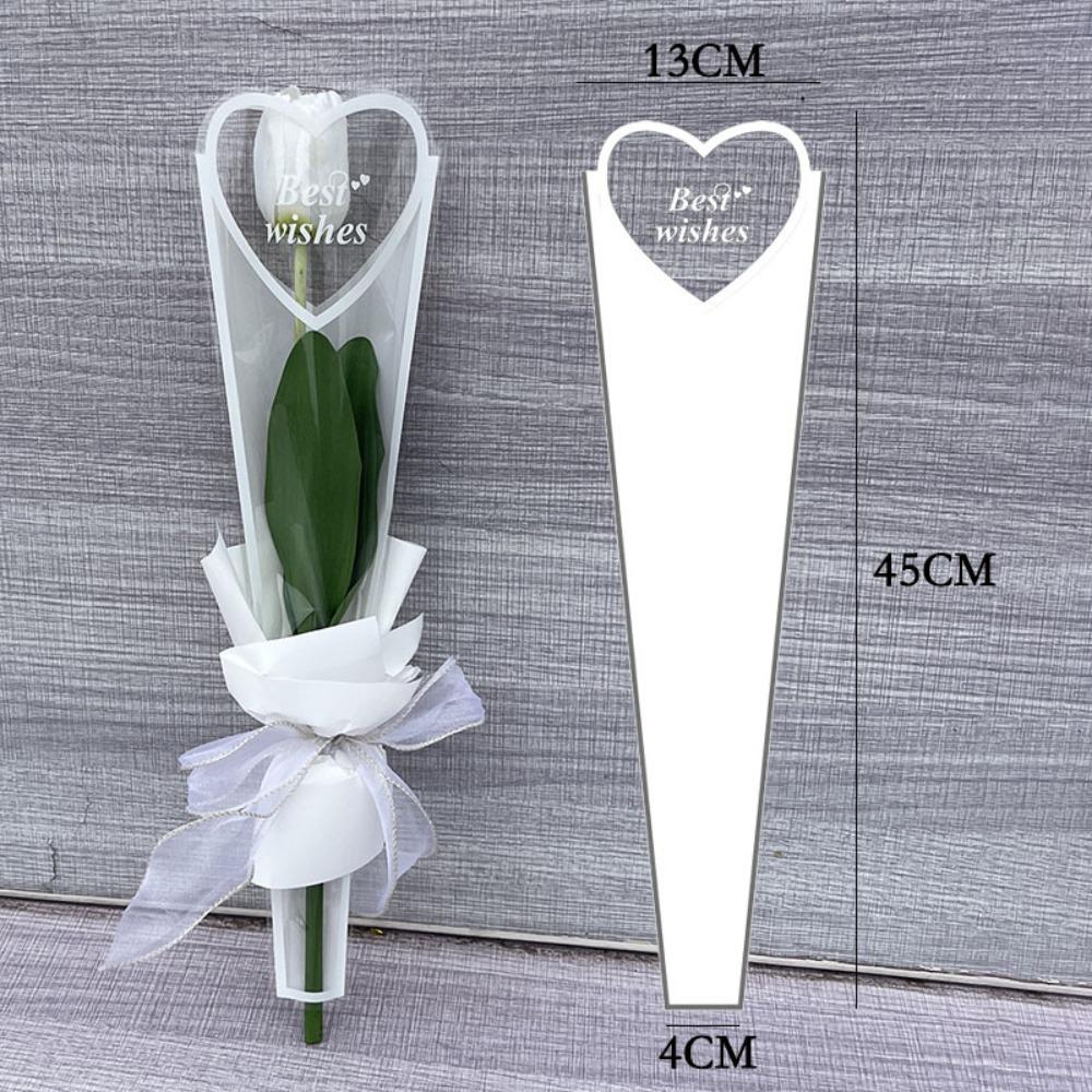 50pcs Single Flower Flower Packaging Bag Heart Shape Rose Packing Sleeve Bag  Valentine's Day