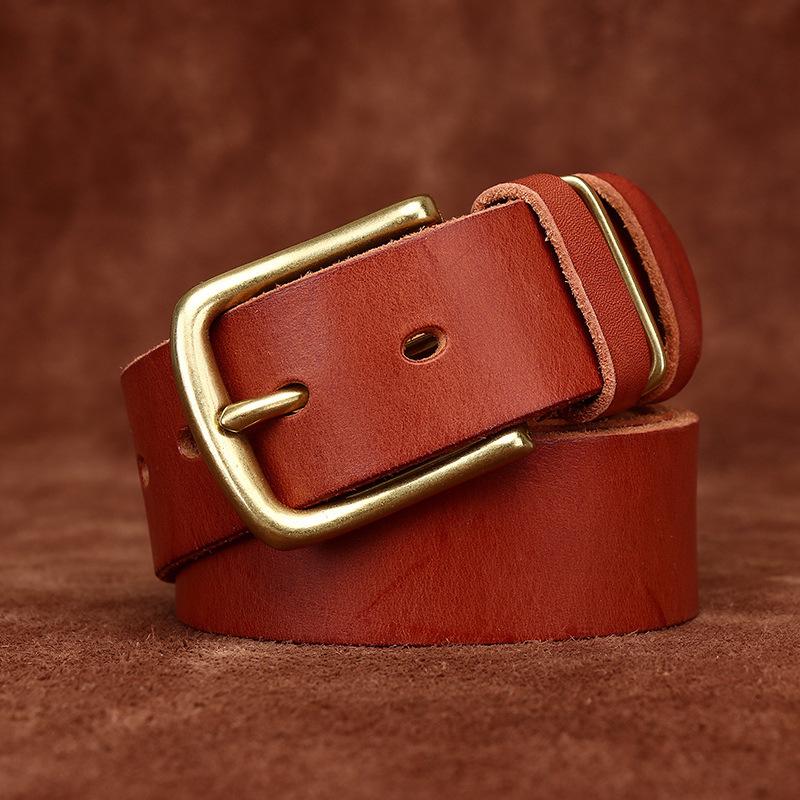Men'S Retro Washed Old Vegetable Tanned First Layer Pure Cowhide Belt Leather Pin Buckle Casual Jeans Belt Men'S