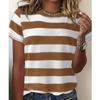 Women Summer T Shirt Stripe Print Retro Fashion Short Sleeve Tees Casual   Printed  Tops