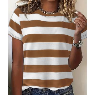 Damen Sommer T-Shirt Streifendruck Retro Mode Kurzarm Tees Lässig Bedruckte Oberteile
