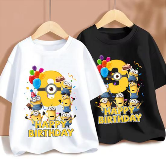 Minionses Birthday 1-9 Number T-shirt Clothing Baby Cartoon Anime Short Sleeve Party Cute Shirts Summer Casual Tee Top Gifts