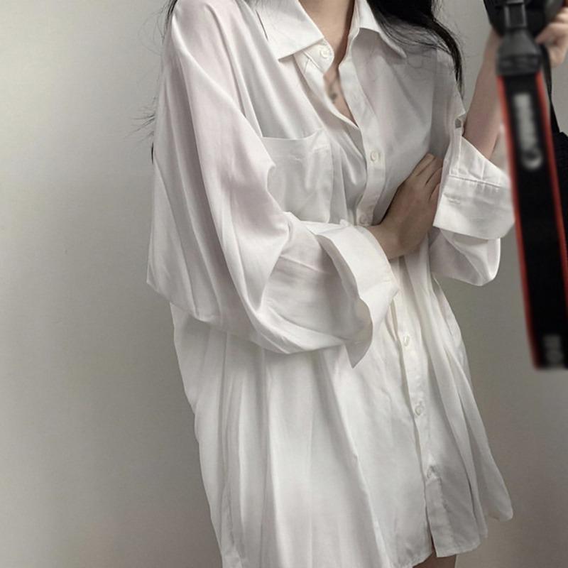 

Shirts For Women Lapel Collar Vintage Blouse Top Solid Color Button Down