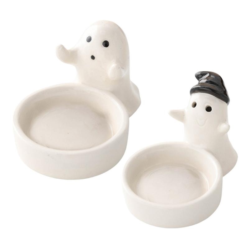 Ceramics Cute Ghostly Figurine Candle Holders Halloweens Tealight Holders Candlestick Table Decors for Festivals Party