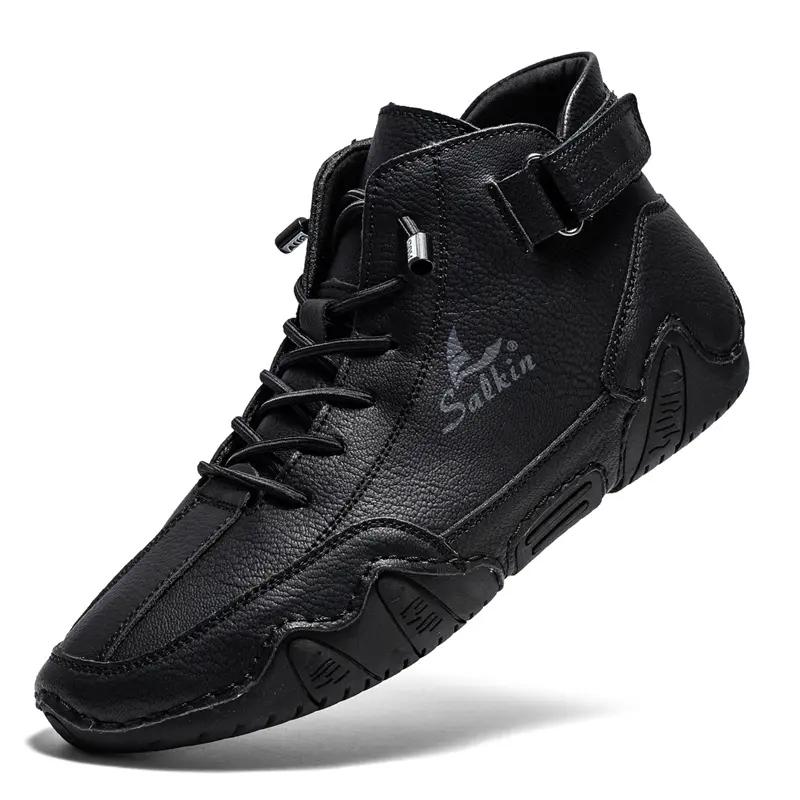 Stivali da uomo in pelle crosta fatti a mano di grandi dimensioni, scarpe da uomo comode, stivaletti alla caviglia per scarpe casual da uomo