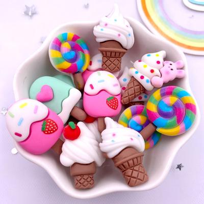 12PCS Resin Colorful Mini Cartoon Rabbit Cherry Cone Ice Cream Lollipop Popsicle Scrapbook Flatback 3D Foods Figurines DIY Bow Decor Accessories