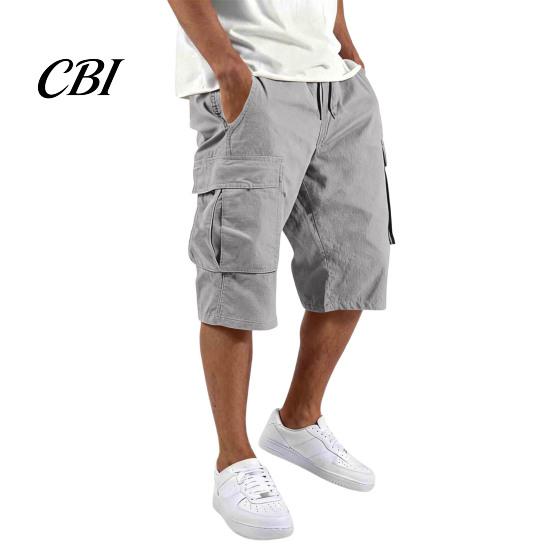 Men Shorts with Drawstring Summer for Men, Multi-Pocket Cargo Adjustable Elastic Skin-friendly Fabric Waistband, Loose Fit Sport Hiking Work