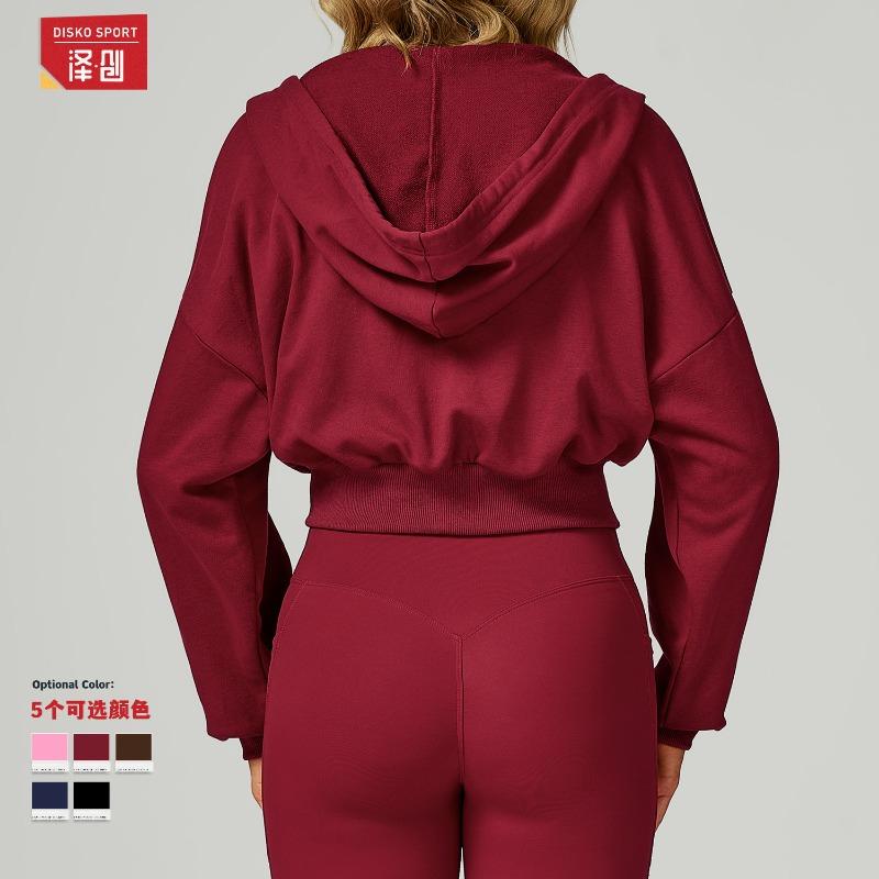 Autumn and winter zipper sports sweater hooded casual loose versatile sweater women's running fitness sportswear
