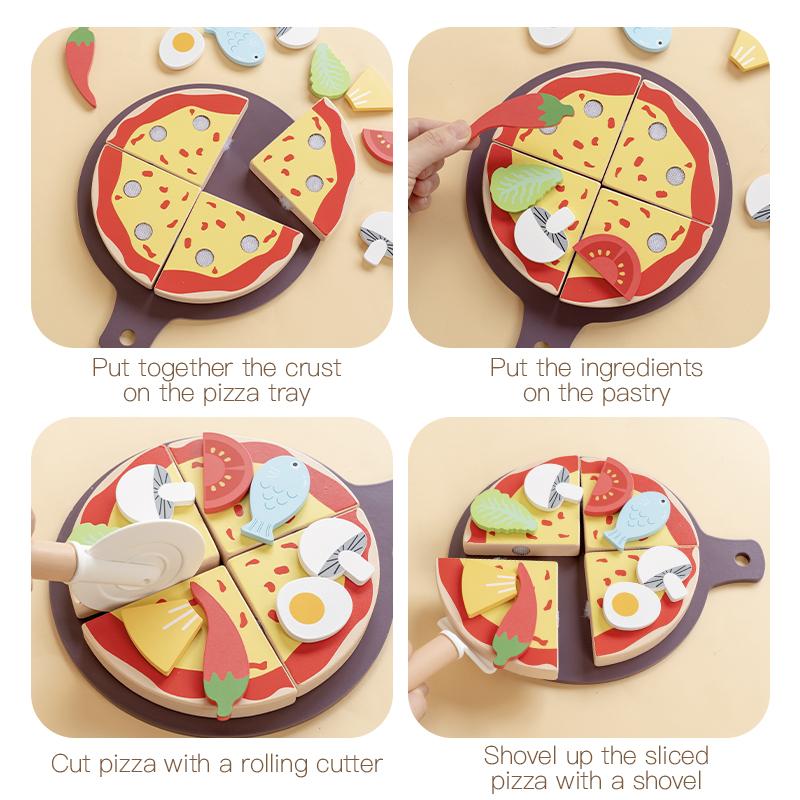 Children's Wooden Simulation Pizza Toy, Baby Play House Kitchen, Boy and Girl Gift, Pizza Cutting, Birthday Gift, Holiday Gift
