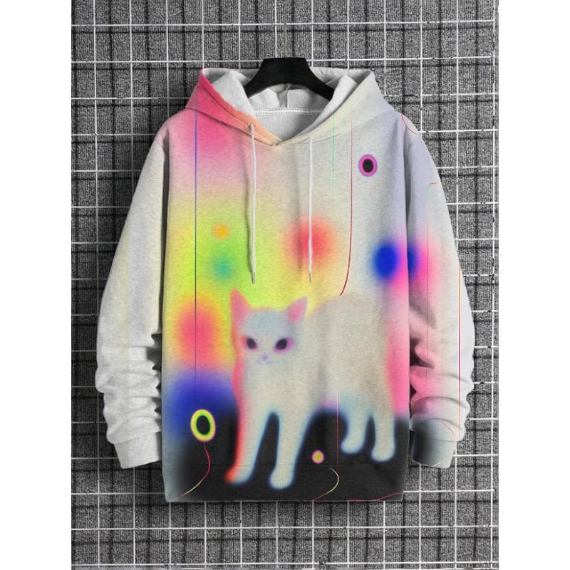 Men's Japanese Art Cat Eats Ramen Print Hoodie Autumn/Winter New 3D Anime Swearshirt Men Women Pullovers Oversized Y2k Tracksuit
