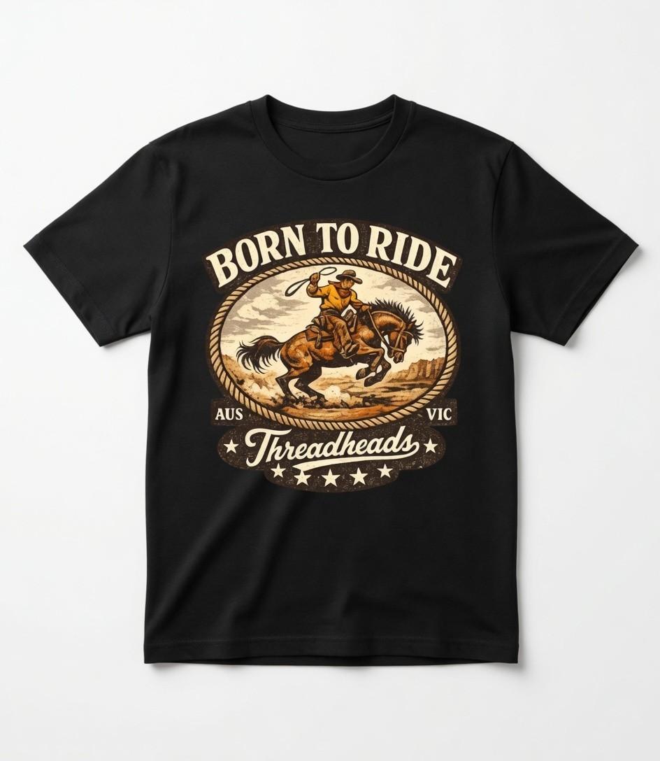 Born To Ride Cowboy Horse Graphic Tee Double Sided Western Rodeo Shirt M