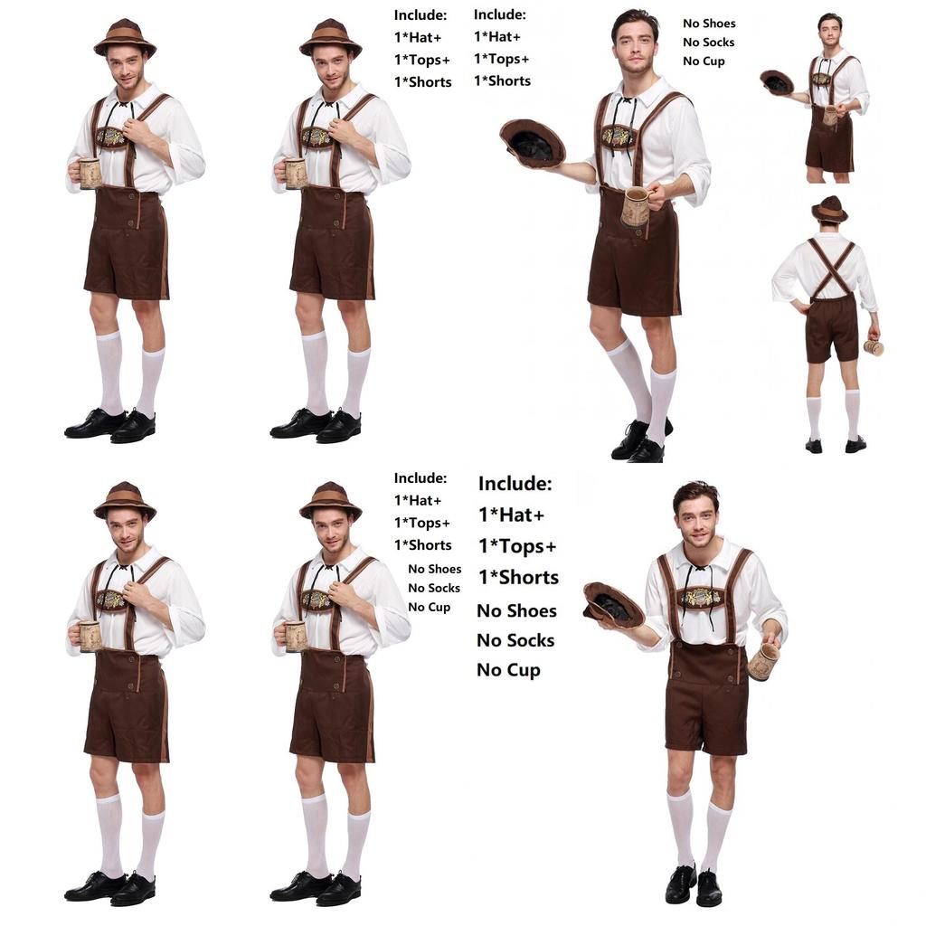 Stylish Men Oktoberfest Clothing Cosplay Costume Featuring Solid Shirt And Suspenders