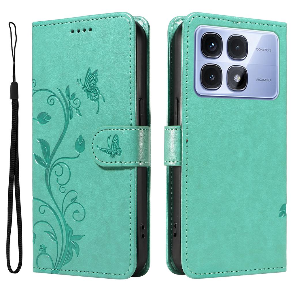 For Xiaomi Redmi K70 Ultra PU Leather Cases Flower Pattern Wallet Stand Phone Cover with Strap