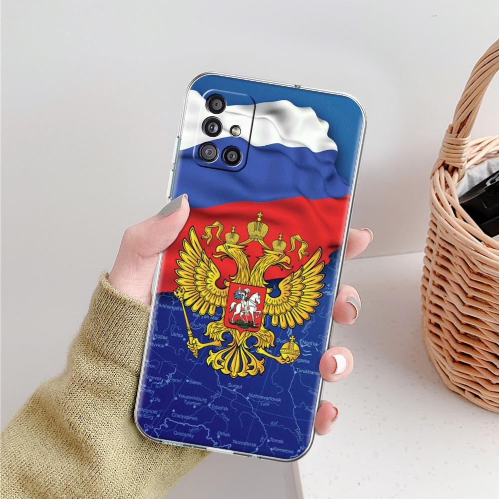 Phone Case For Samsung A15 A13 A35 A55 A51 A71 A41 A31 A21S A03S A05 A17 A23 A25 A33 A53 A73 5G A07 4G Clear Cover Russian Flag