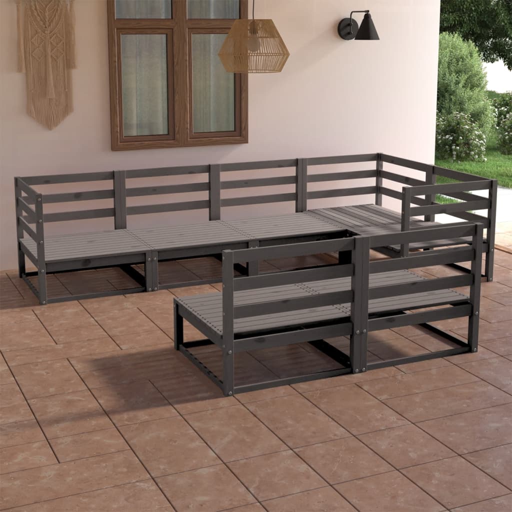 7 Piece Garden Lounge Set Gray Solid Pine Wood