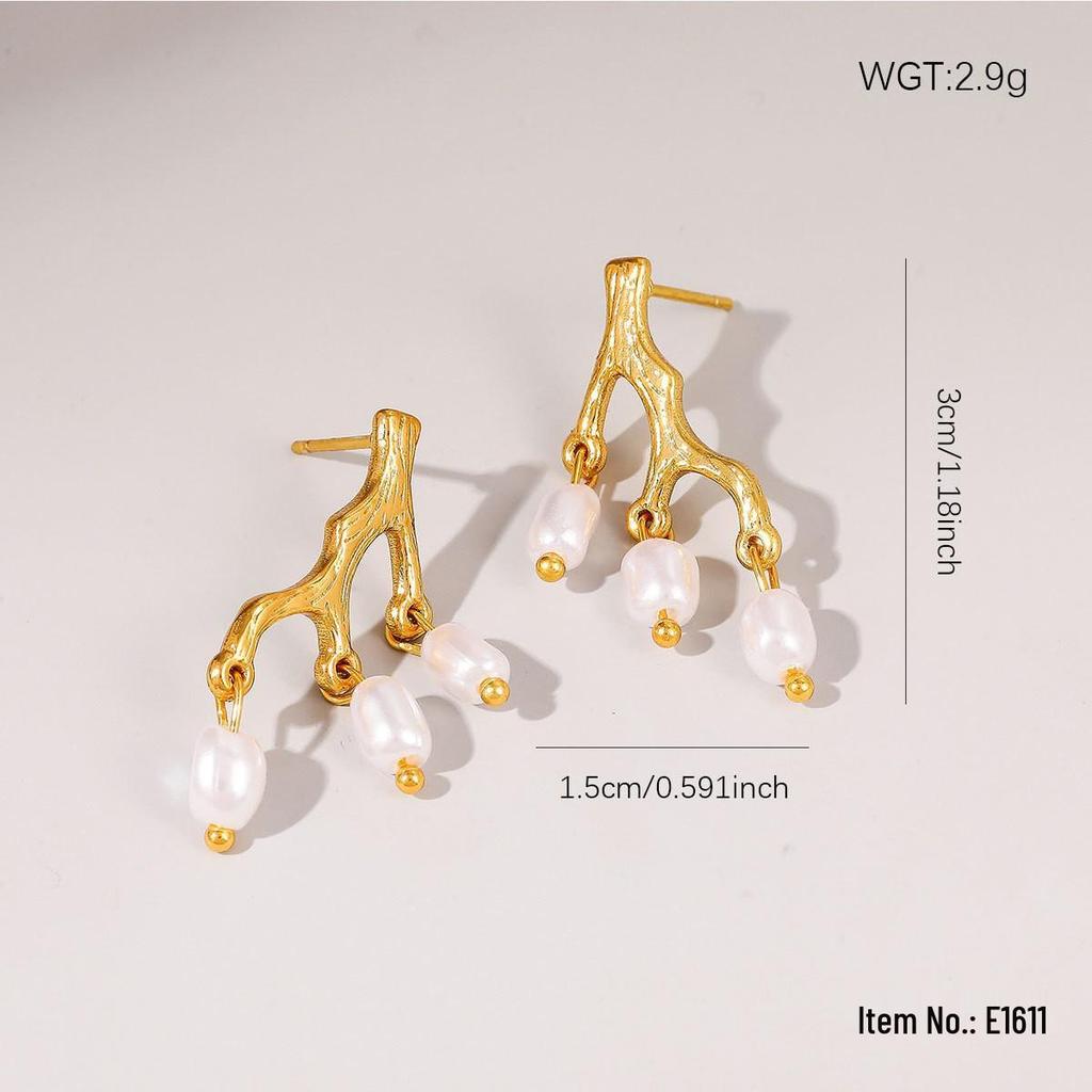 High-End European & American 18K Gold Stainless Steel Stud Earrings - Fashionable, Versatile, and Colorfast Niche Jewelry