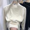 Women's Lace Brushed Fleece-Lined Semi-High Neck Shirt - Autumn/Winter Slimming Top 2025