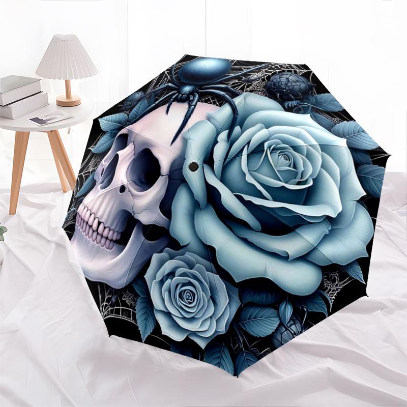 

1pc Blue Rose and Spider Pattern Automatic, 8 Iron Frames, High-Value Folding Umbrella, Suitable for Office, Travel and Outdoor Adventure.N013
