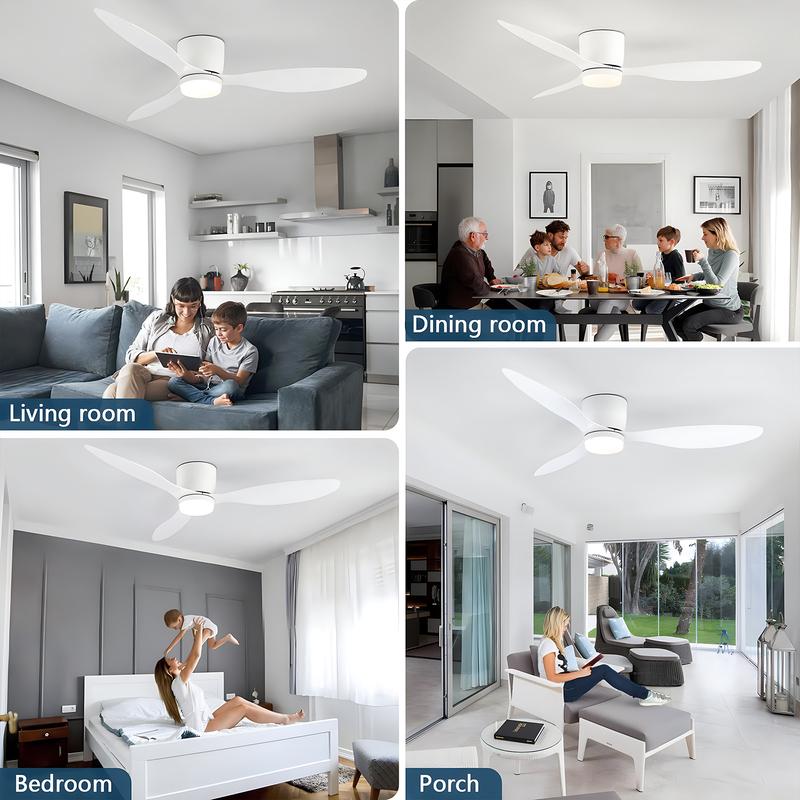 IRALAN Ceiling Fan With Light 6-speed Choice Reversible DC Motor 3CCT with Remote Control Whisper Easy Install black/White/Wood