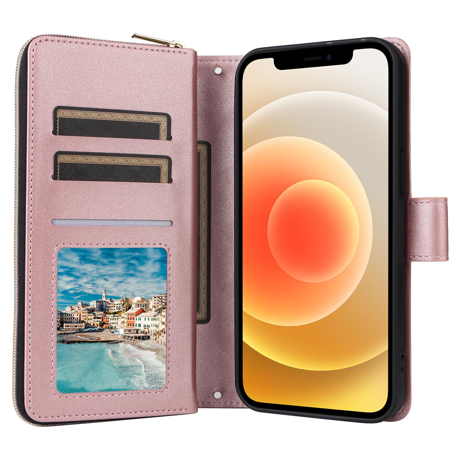 

For iPhone 12 mini Zipper Wallet Case Rhombus Leather Handbag Phone Cover Purple