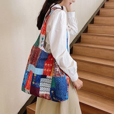 Damen-Jeans-Canvas-Tasche mit großem Fassungsvermögen, vielseitige Tragetasche im Retro-Kontrast-Design
