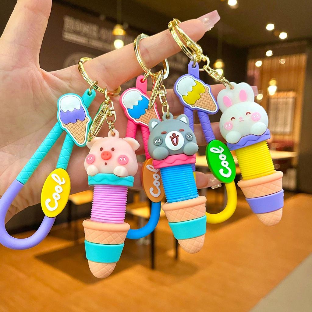 Cinnamoroll Ice Cream Stack Keychain: Cute Cartoon Bag Charm & Exquisite Car Pendant