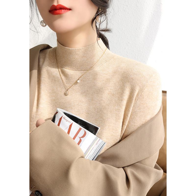Black Knitted Bottoming Shirt Women's Spring and Autumn New Slim-fit Semi-turtleneck Long-sleeved Solid-color Inner Sweater