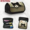 1pc Art Cat Flower Black Design Double Layer Flip Pencil Case - 2D Printing, Large Capacity Zipper Closure, Suitable for Schools, Offices, And Travel,