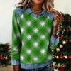 Women's Fashion Long Sleeve Denim Patchwork Pullover Sweatshirt St Patrick's Day Floral Clover Print Casual Top