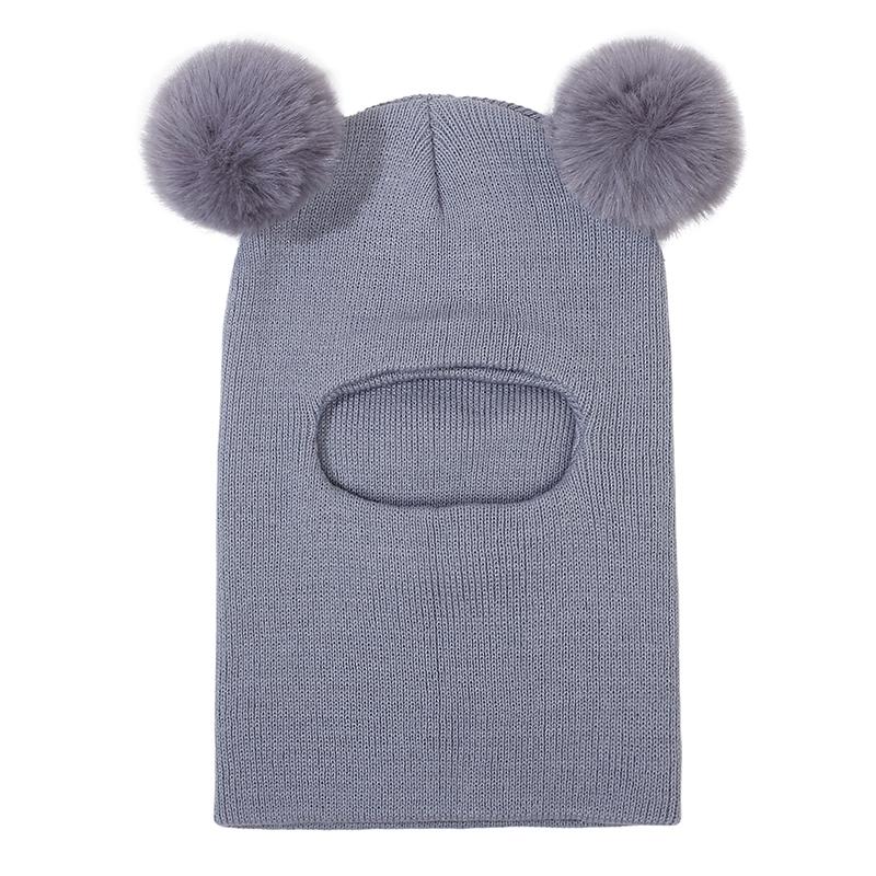 

1Pcs Cute Bubble Decor Beanie Cap Kids Winter Thickened Knit Hat 2 In 1 Face Protection Scarf Caps For Outdoor Activity серый