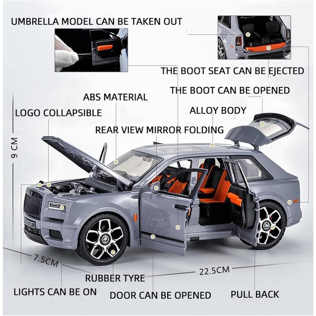 Diecast Metal Toy Car 1/20 for Rolls-Royce Cullinan SUV Off-Road Alloy Model Car Simulation Sound Light Toy for Kids
