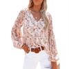 Herbst Neu Floral Chiffon Bluse Damen Locker V-Ausschnitt Langarm Freizeit Oberteil