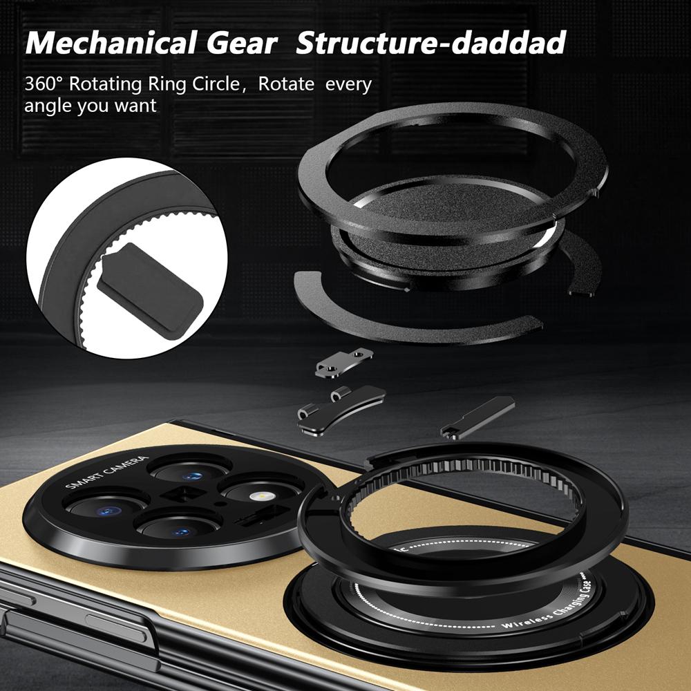 KEYSION 360° Rotating Magnetic Ring Stand Phone Case for MagSafe for OPPO Find N5 Hinge Phone Cover with Glass Screen Protector