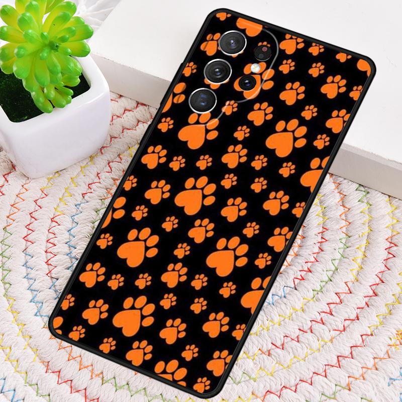 Paw Pattern Orange Silicone Phone Case For Samsung Galaxy note 10 pro S26 S25 S24 S23 S22 S21 Plus S25Ultra Capa Cover
