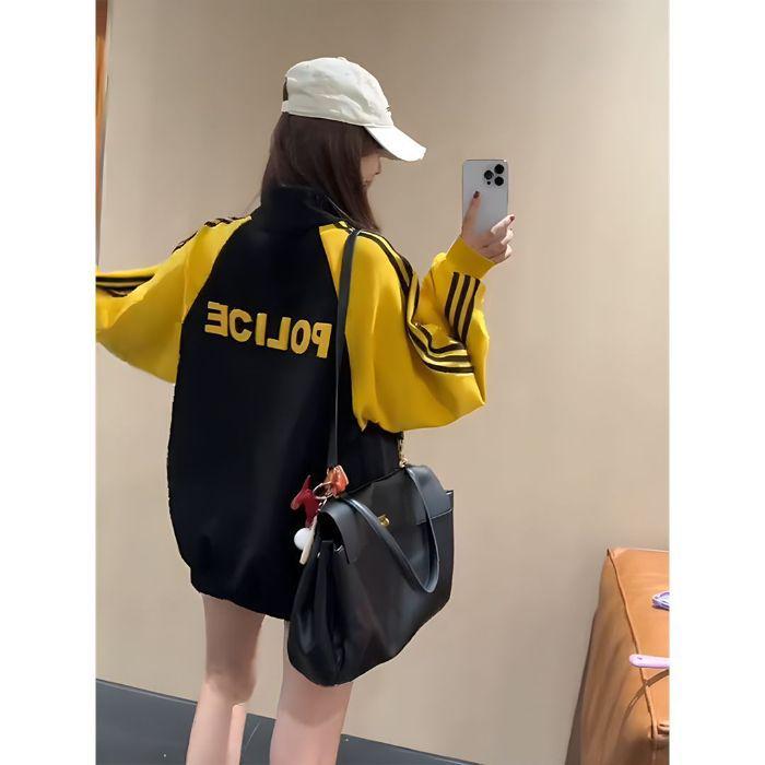 

Женское повседневное худи в стиле ретро колор-блок - Полосатый дизайн для начала осени, Свободный крой, Расслабленный стиль XL