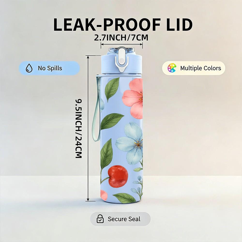 1PC Spring Wild Flower Pattern 750ml Color Plastic Sports Water Bottle Leakproof Flip Straw Lid Suitable for Sports Office Home Use