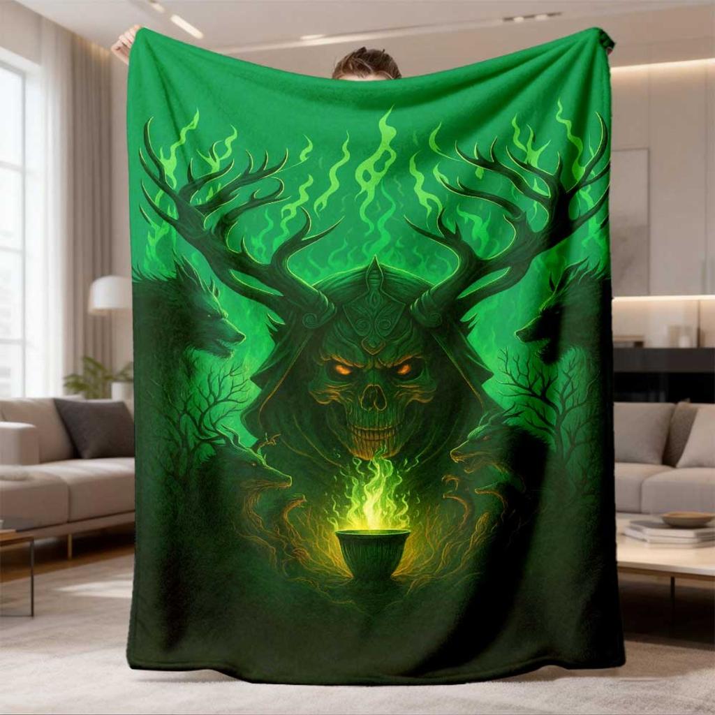 2026 Ultima Coperta in Flanella Fascino Mistico Verde Gotico Teschio Magia Malvagia Coperta di Velluto Perfetta per Tutte le Stagioni, Aereo, Campeggio, Divano, Letto, Interni