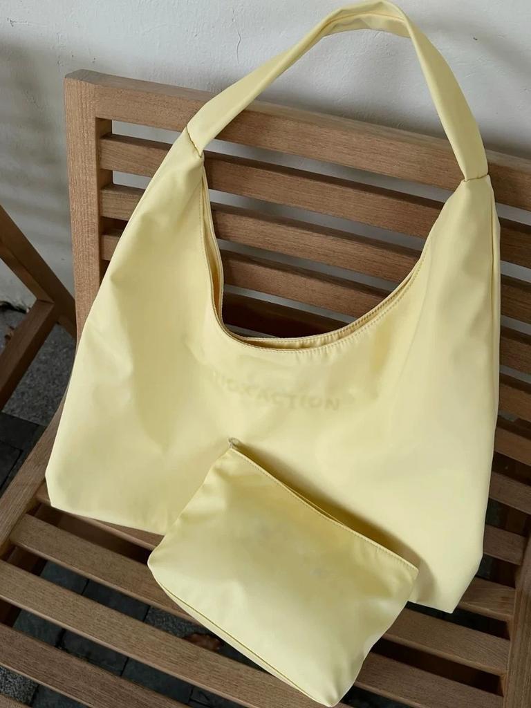 Yellow letter nylon canvas bag women's new large-capacity shoulder commuter shopping bag