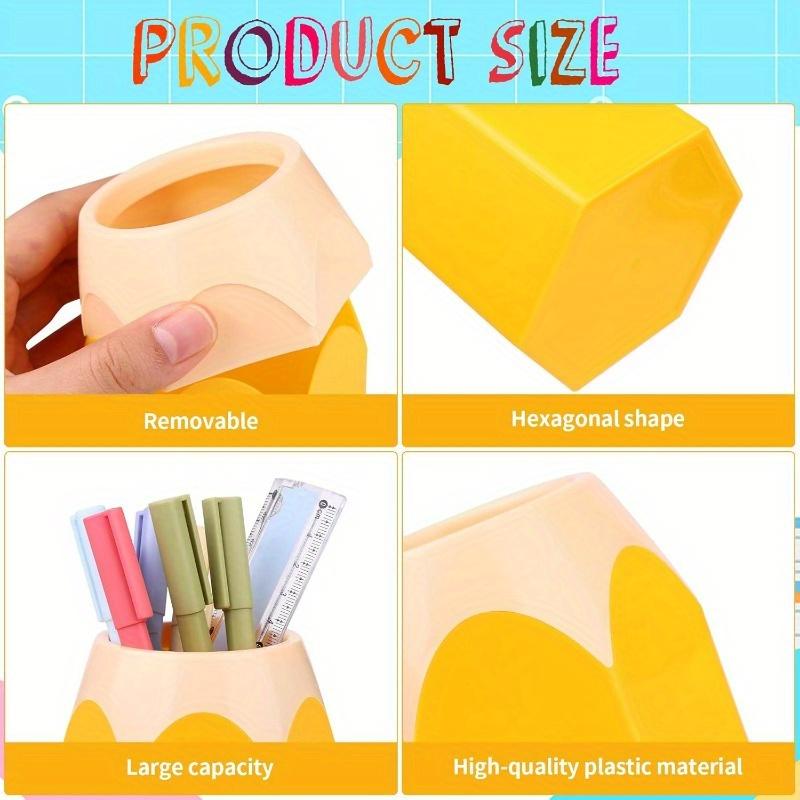 9pcs Cartoon Pencil-Shaped Desk Organizer Set PE Plastic Pen Holder with Cup and Box, Office Colorful Stationery Storage, Desktop Brush Container