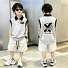 Korean Style Boys' Casual Vest Set - Summer 2026 Color Block Lapel Sleeveless Polo Shirt for Middle & Older Children