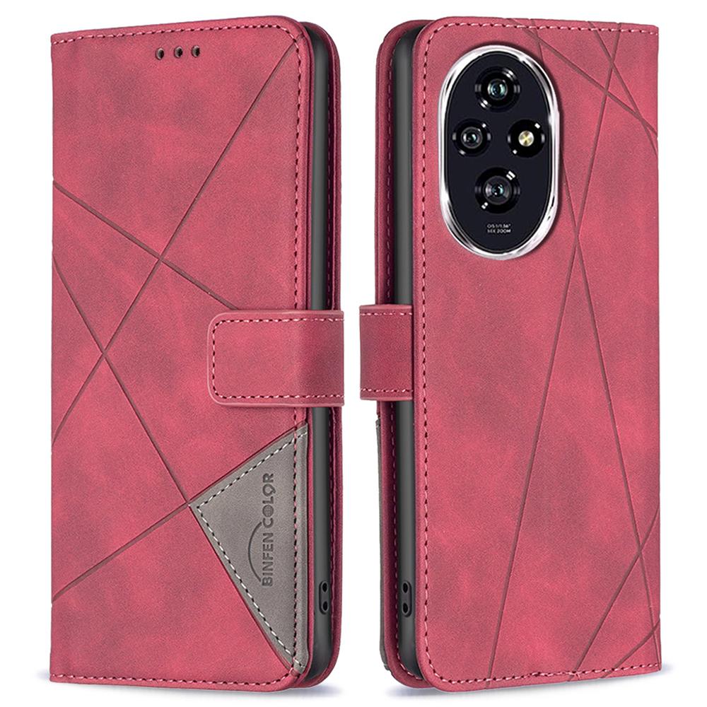 BINFEN COLOR For Honor 200 5G Phone Cases Wallet Stand Geometry Imprinted Leather Cover
