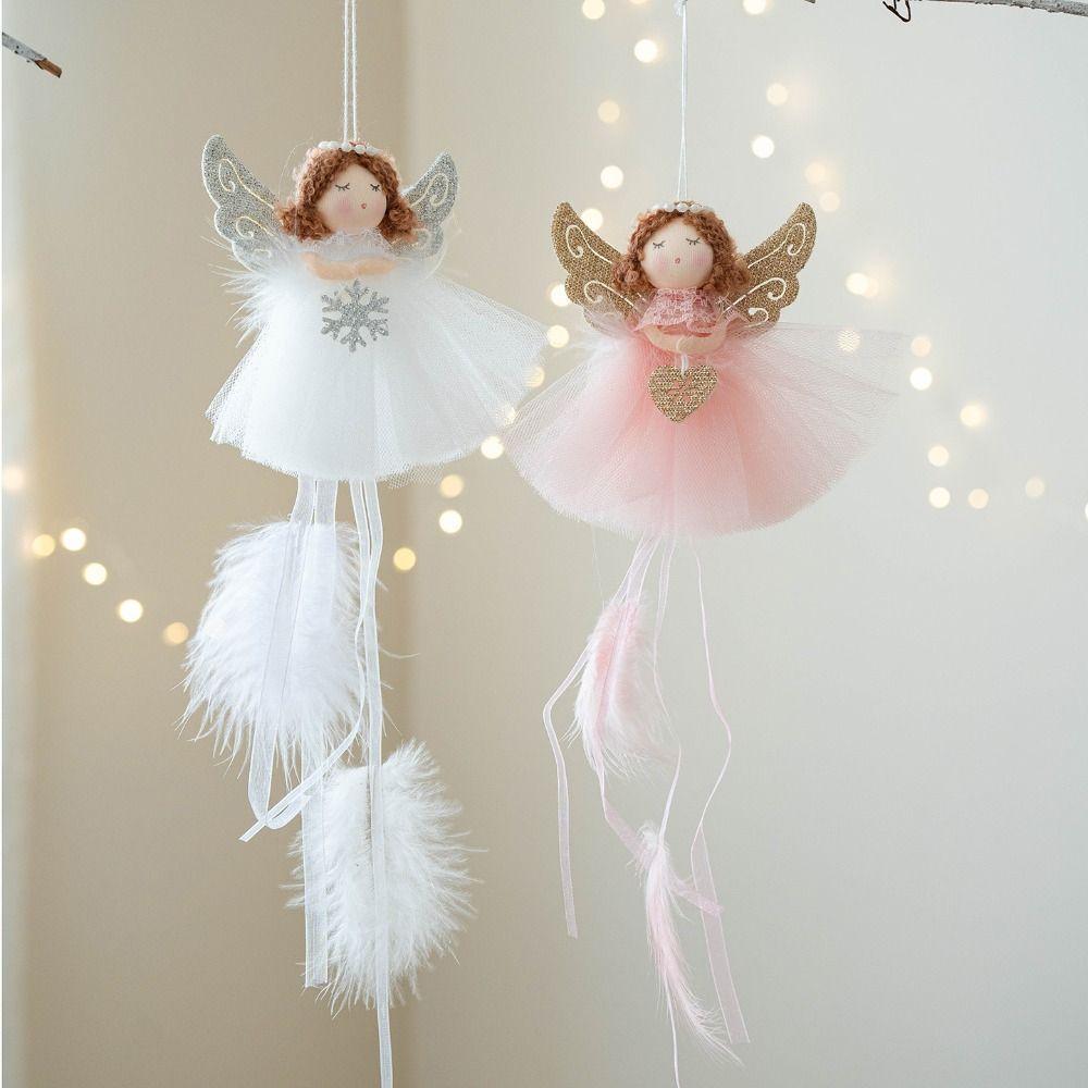 Feather Christmas Hanging Decorations Mesh skirt Angel Girl Doll  Party Supplies