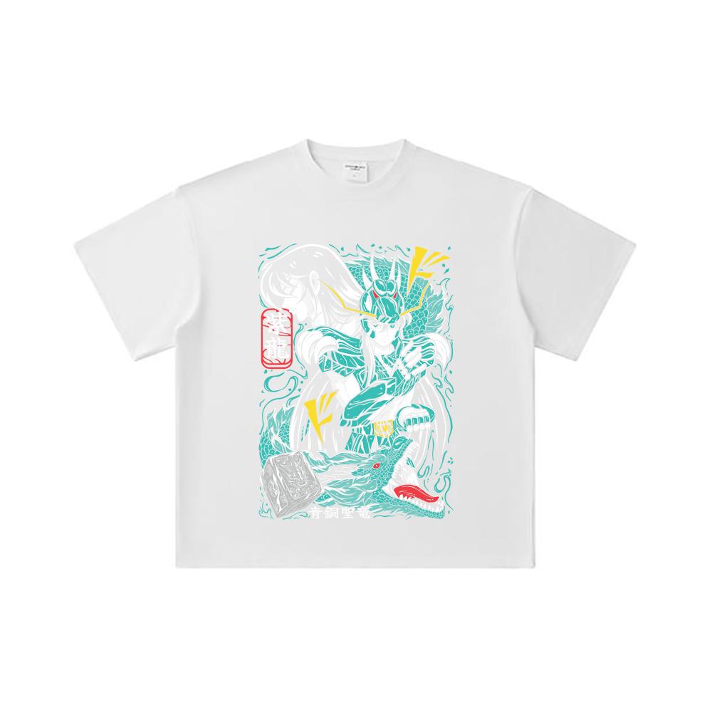 260 GSM podwójna przędza 32 count 100% bawełna Saint Seiya V8 nadruk Shiryu unisex ciężka bawełniana koszulka