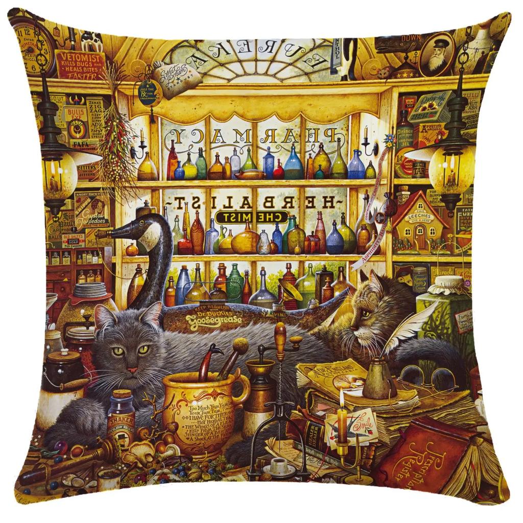 Home Decor Cute Cats & Birds Printed Pillow Covers Pattern Cushion Cover Suitable for Sofa Bedroom Car Pillow Cover