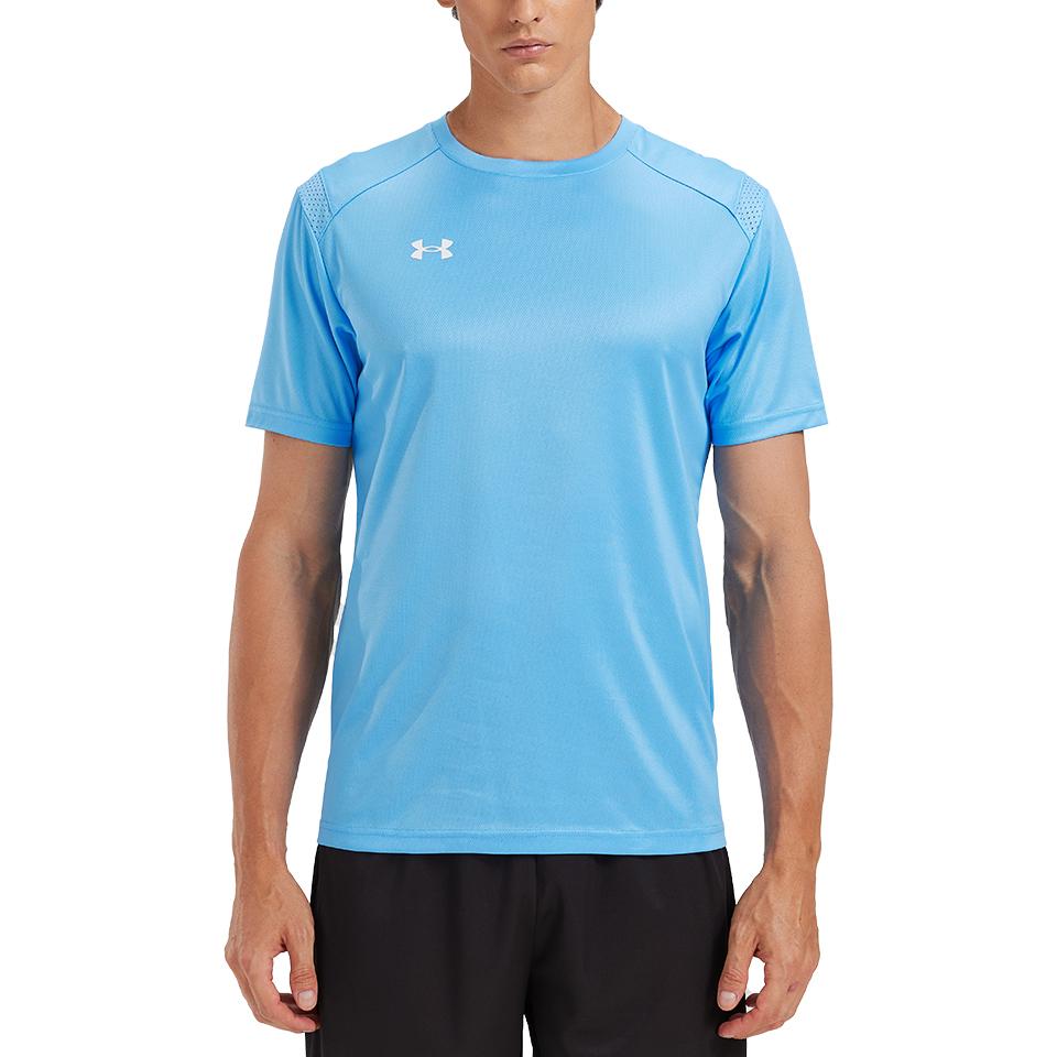 Under Armour Casual Solid Color Sports Jersey Knit Crew Neck Short Sleeve T-Shirt Unisex Tops Manchester-Blue 21500525-465