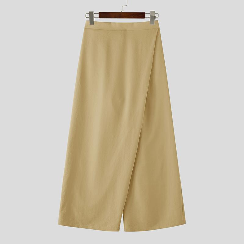 INCERUN Men Back Elastic Waist Wrap Casual Baggy Long Wide Leg Pants Trousers
