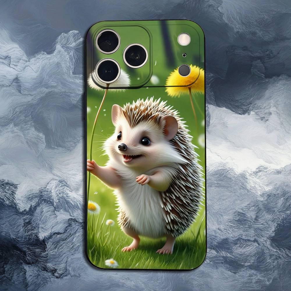 Cute Hedgehog  For iPhone 13,16,11,14,17,12,15,Plus,Pro Max,XS,X,XR,SE,Mini,8,7,Phone Case Soft Silicone Black