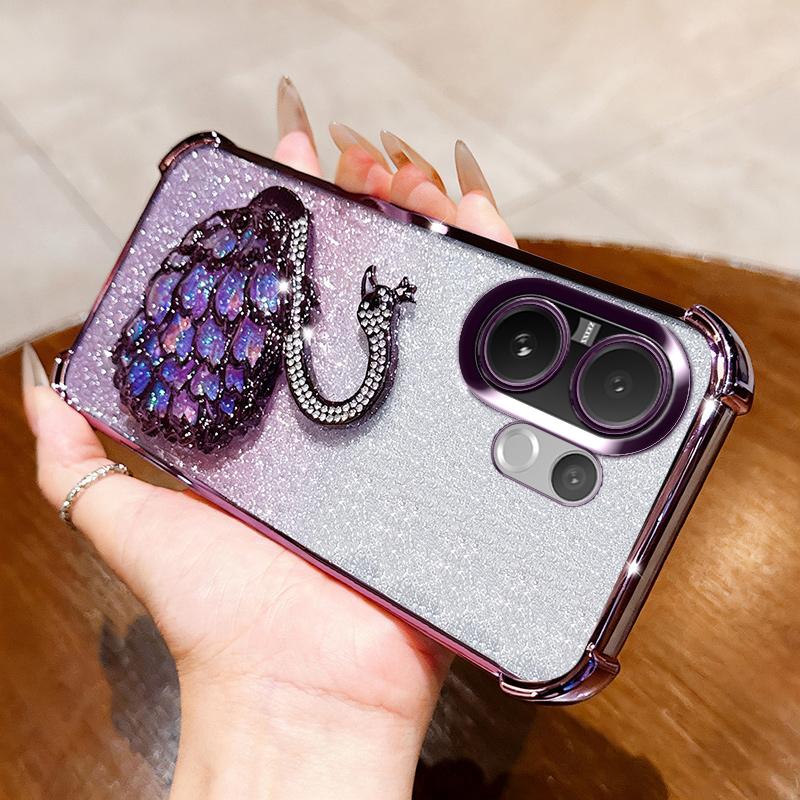 KEYSION Shockproof Plating Phone Case for VIVO V60 5G Clear Soft TPU Glitter Jewelled Swan Kickstand Back Cover for VIVO V60